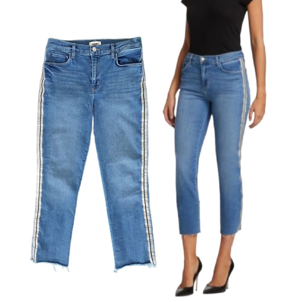 L'AGENCE Sada High Rise Cropped Slim Jeans Size 29 Dover Side Stripe Medium Wash